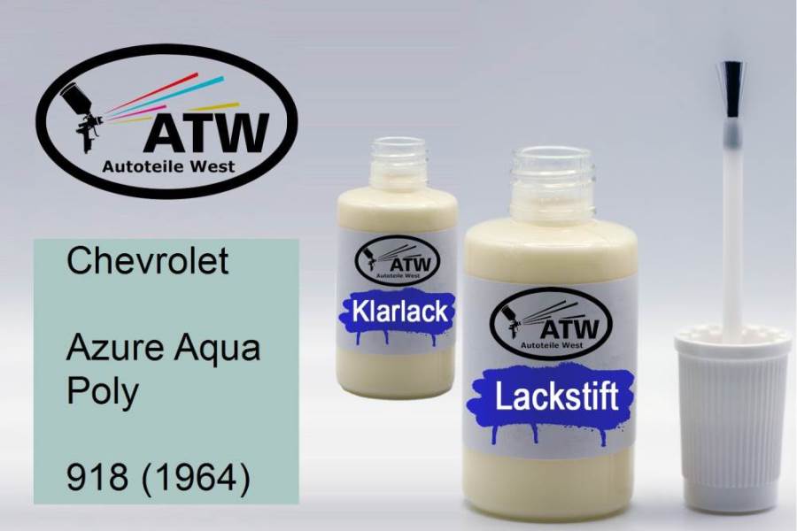 Chevrolet, Azure Aqua Poly, 918 (1964): 20ml Lackstift + 20ml Klarlack - Set, von ATW Autoteile West.